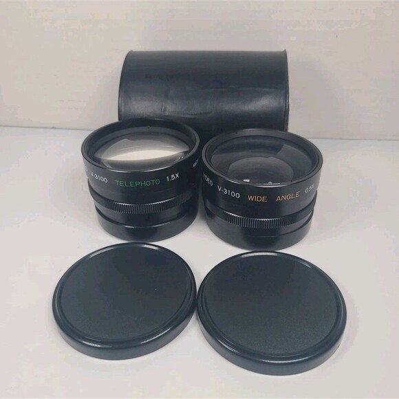 Set of 2 Ambico Video V-3100 Telephoto 1.5X & Wide Angle 0.5X Lenses W/case - Picture 2 of 8